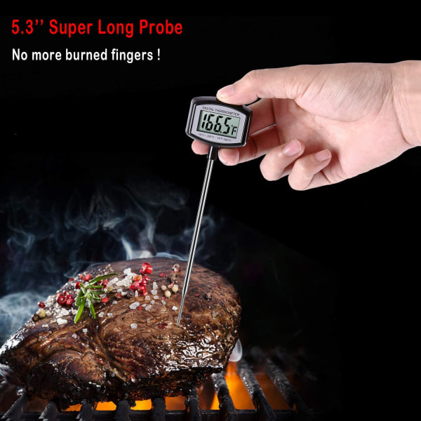 Stor LCD-kötttermometer - 5,3 tum superlång sond - Digit