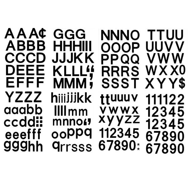 8 ark (svart, 1 tomme) selvklebende vinylbokstaver og tall