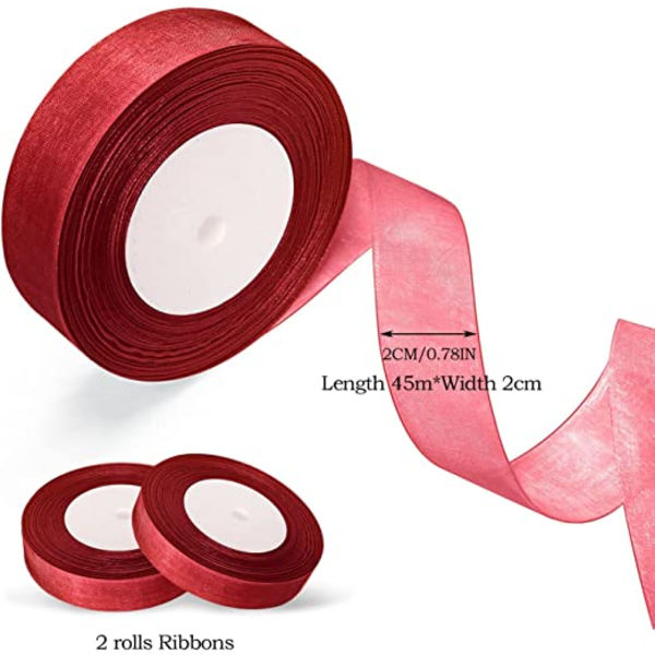 2 rullar organza band (rött band), transparent chiffong band