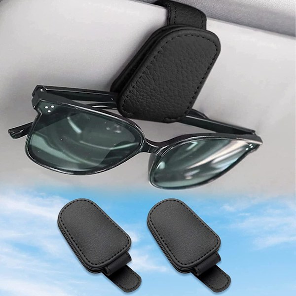 Svart - 2-pack läderglasögonhängande klämma, universellt solskydd för bil