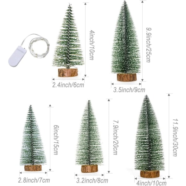 5 stykker kunstig mini julesisal snøfrosttrær wi