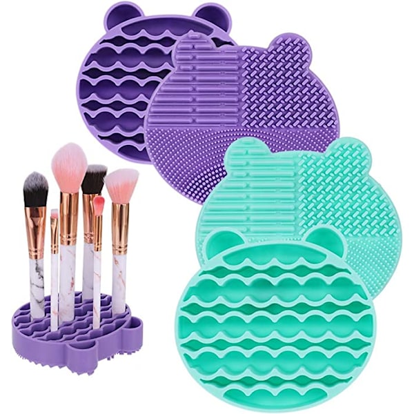 (Violet et Vert)2 en 1 Outil de Nettoyage Maquillage Brosse 2 Pi