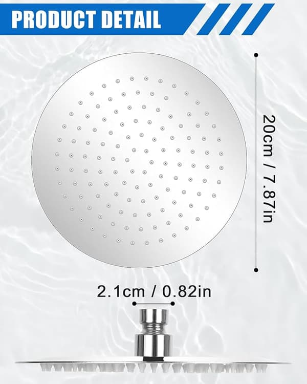 Tommer/20cm Rund Dusjhode Regndusjhode, Dusjhode i Rustfritt Stål, 304 Rustfritt Stål 360° Roterbart