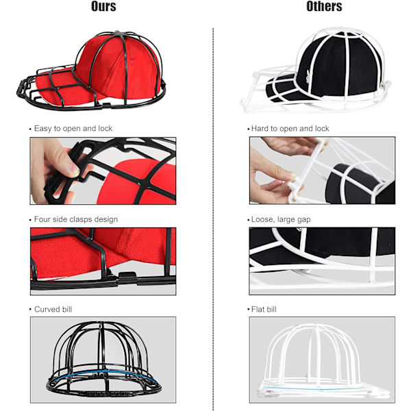 Svart capsbur for maskinvask av baseballcaps for voksne og barn