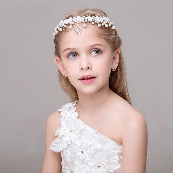 Hvid Princess Flower Hovedbeklædning Pearl Crystal Brudekjole W