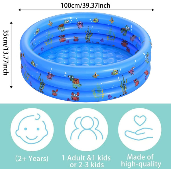 Barnpool, （Blå） Rund uppblåsbar pool, 100x35 cm uppblåsbar