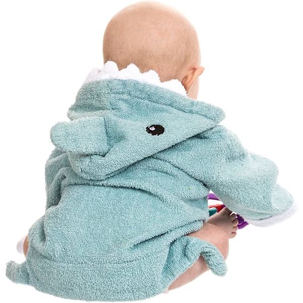 Baby hettehåndkle (blå hai): bomullsstoff badekåpe for gutt a