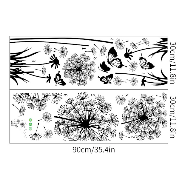 Väggdekaler MASKROSBLOMMOR svart (90x30 cm) I fjärilsplan