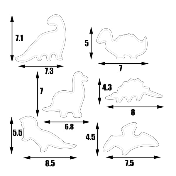 6-delt sett med dinosaur-kakekuttere i rustfritt stål