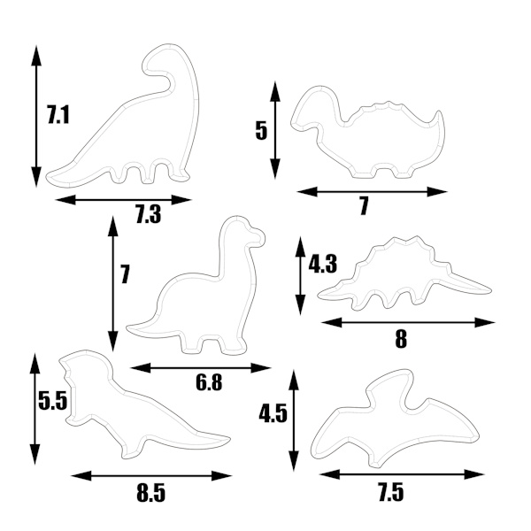 6 stk. Dinosaur Cookie Cutters Kit, Rustfrit Stort Dino Cooki
