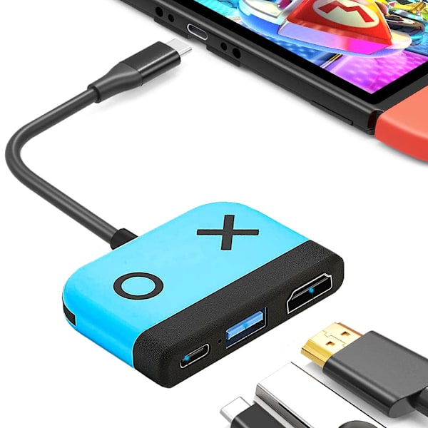 (Sininen) Switch-telakka Nintendo Switch OLED -laitteelle, 3-in-1 TV-sovitin 4K HDMI:llä, USB 3.0 -portilla, 65 W:n Type-C PD -latauksella, kannettava matkasovitin Nintendo Switch/Switch OLED -laitteelle
