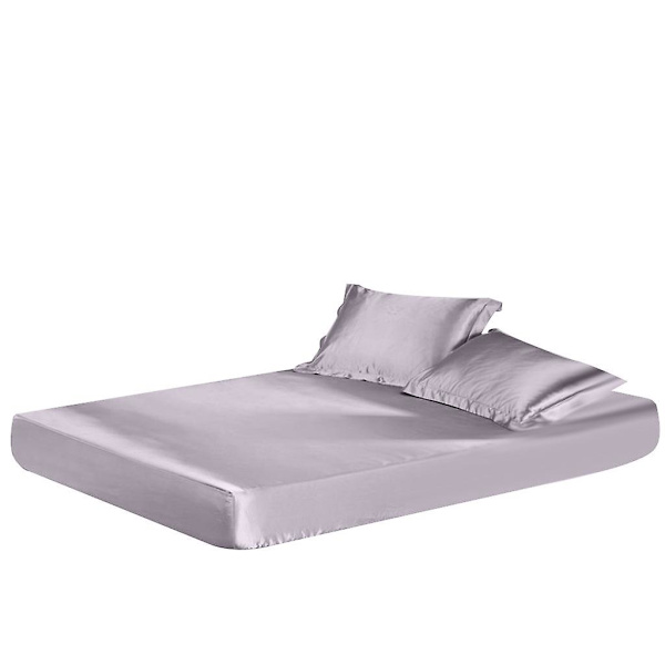 Satin Silk Fitted Sheet Deep Pocket Bed Flat Sheet Set Bedding 3
