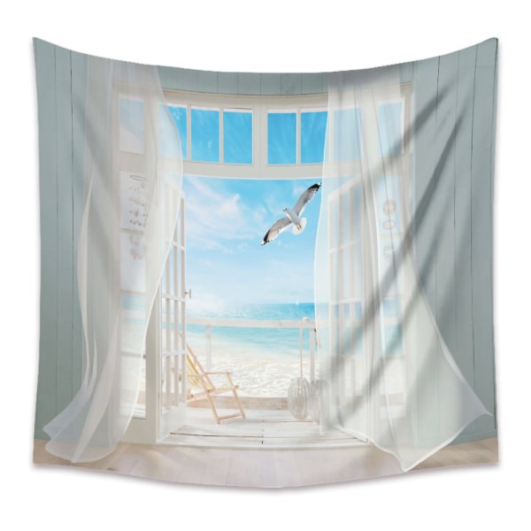 Blå Ocean Sea Fabric Wall Tapestry, Sea Beach Nature Tapest