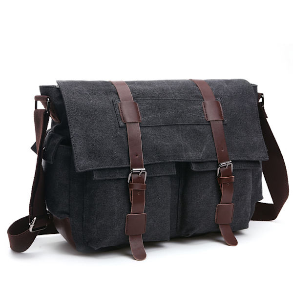 Herr Canvas Axelväska(Svart) Messenger Bag Canvas Väska Axelväska Datorväska Messenger Bag Retro Singel Axelväska