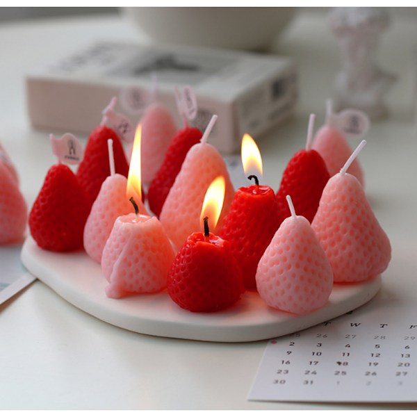 Jordgubbsformade Mini Doftljus - Rosa - 4 Stycken
