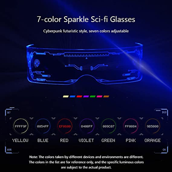 LED-valolasi 7 väriä Led-lasi Cyberpunk Neon -lasi