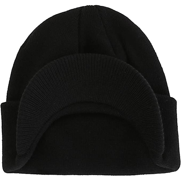 Herre Vinter Beanie Hat med Skygge Varm Dobbelt Strik Manchet Beanie C