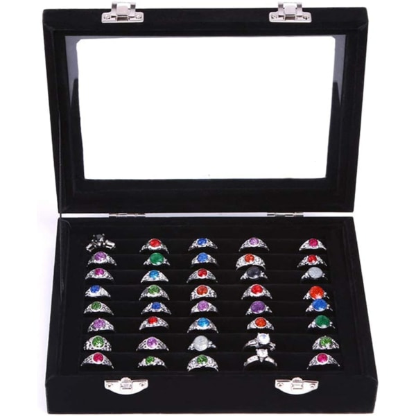 20 x 15x 5 cm Sort, Smykkeskrin Display Case Vand Vlour Kan rumme op til 48 ringe - Perfekt til ringe, øreringe og manchetknapper