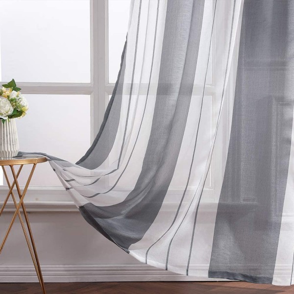 Sæt med 2 dekorative gennemsigtige gardiner Trykt vindue moderne almindeligt D