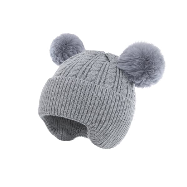 Barnmössa stickad fleece varm baby mössa (grå)