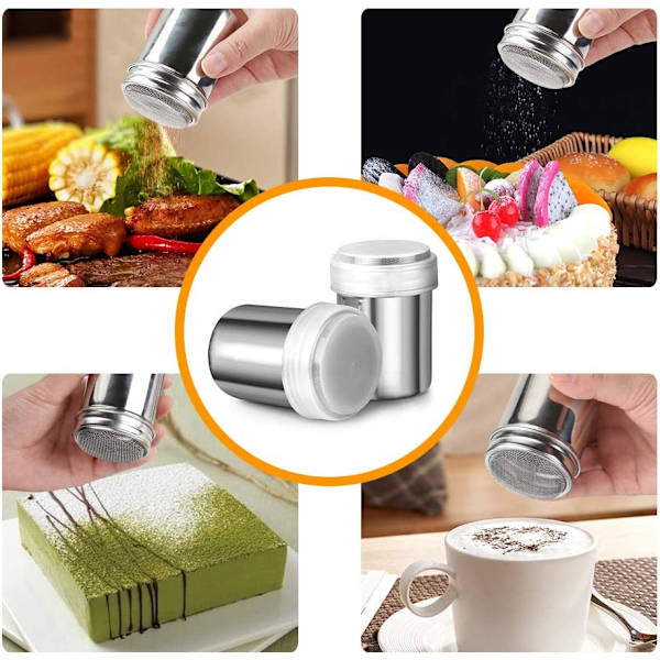2 st pulversocker-shaker-duster, rostfritt stål pulversocker-sh