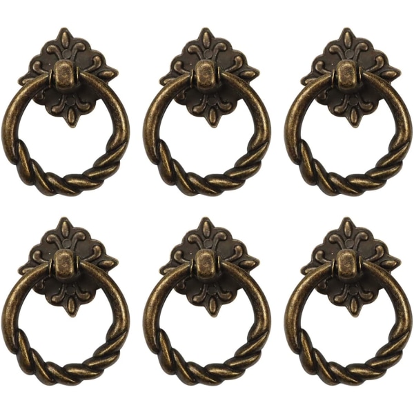 6 stk Vintage Bronse Drop Ring Knotter Håndtak for Dresser Draw