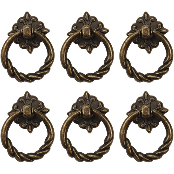 6 stk. Vintage Bronze Drop Ring Knopper Trækker Håndtag til Kommode
