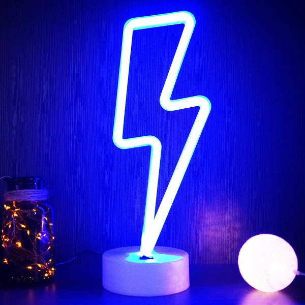 Lightning Bolt Neon Sign, USB/Batteri drevet Blue Neon Cool Tynn