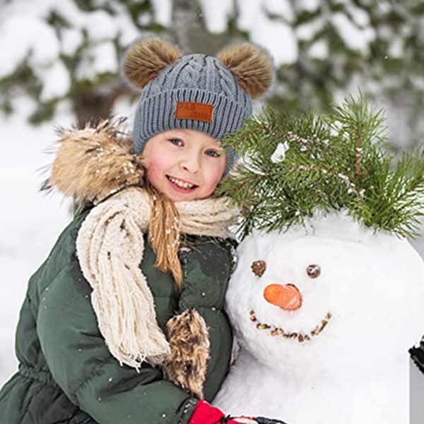 Barn Vinter Warm Beanie Hat Scarf Handskar Set grå Thermal Knit Cr
