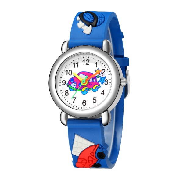 Barneklokke (blå, bil), vanntett armbåndsur for barn Quartz Mov