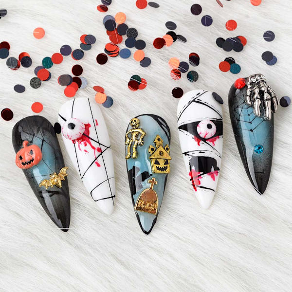 3D-kynsien taide Halloween-tarrat koristelu kynsien nastat metalli DIY Na