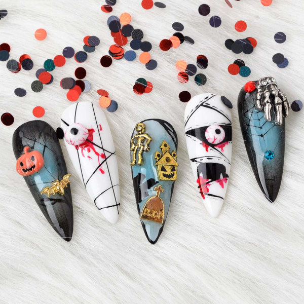 3D Nails Art Halloween Dekaler Dekorasjon Nail Studs Metal DIY Na