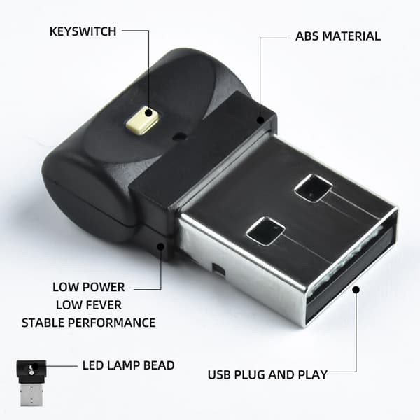 1 stk Mini LED USB bilinnvendig lys Neon atmosfære omgivelseslys
