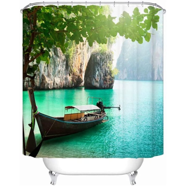 Topmail Waterproof Shower Curtain 3D Bathroom Curtain with 1