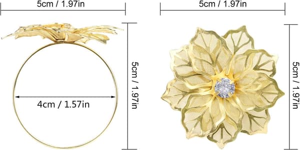 12 st guld servettringar med hål och blommönster i legering