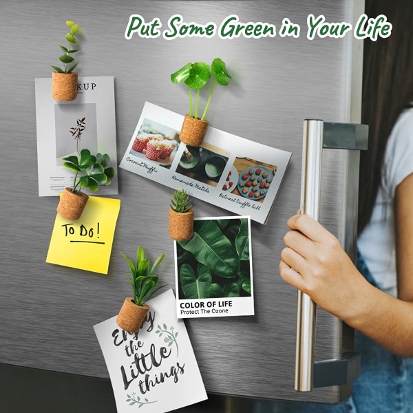 8-delt sæt kunstige plante køleskabsmagneter - Potteplante Køleskab