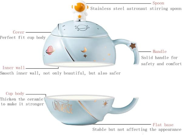 Nyhed Søde Krus Keramiske Kaffe Te Kopper med Låg  Astronaut
