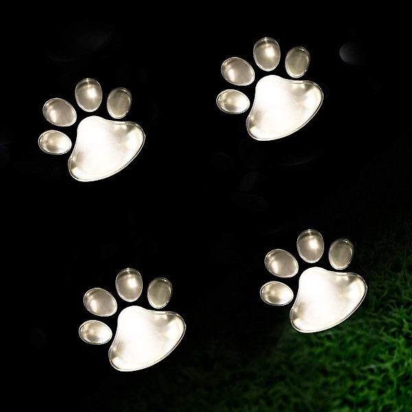 Solcellsbelysning i form av tassavtryck, solcellsbelysning för utomhusbruk, hundtassbelysning, katt