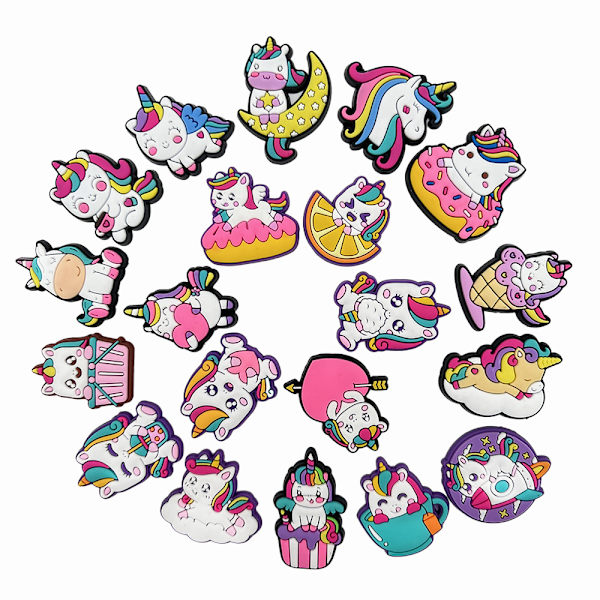 20 stk. 3D Clog Sandaler Smykker (Enhjørning), Sko Charms, Søde