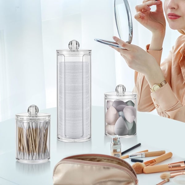 (3 stk.) Opbevaring til toiletbord, makeup-opbevaringsorganisator, badeværelsesopbevaring med låg, vatrondelholder, til kommode