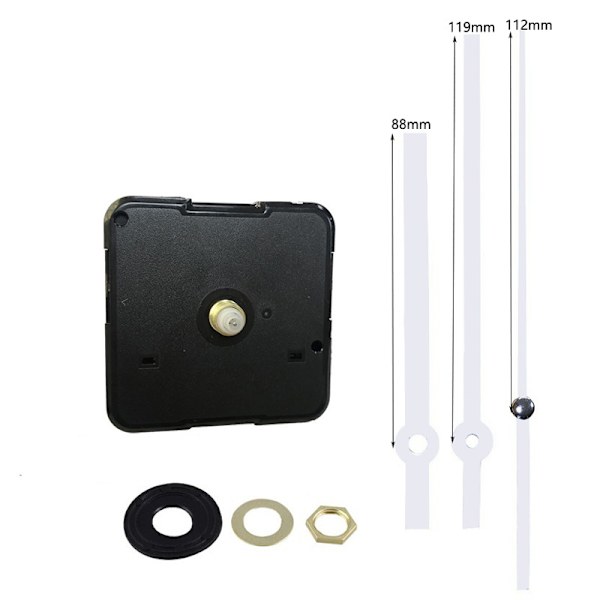 Vit, tyst klockrörelse, 11/25 tum maximal tjockleksdiameter,