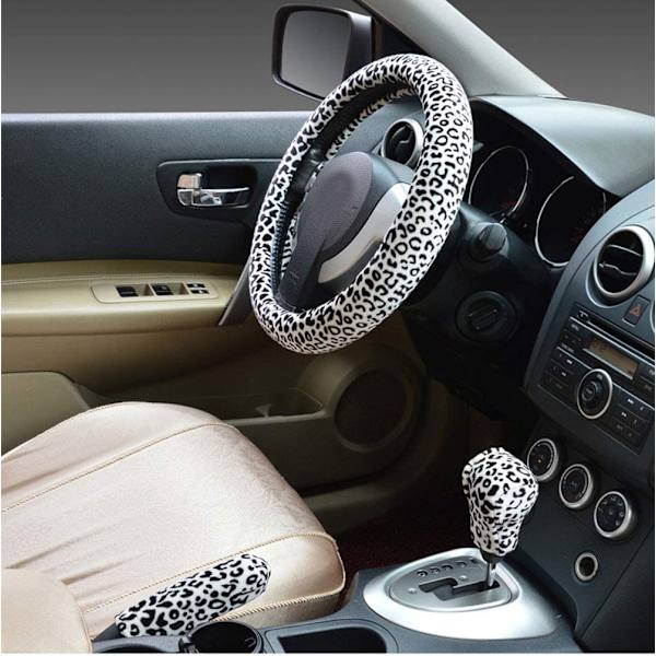 3 i 1 Mjuk Leopard Bilinredning (Vit), Handbromsskydd, Gungbräda