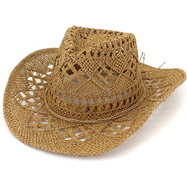 Unisex Western Cowboy Hat Vevd Hånd Halmhatt Strand Cap Jazz U