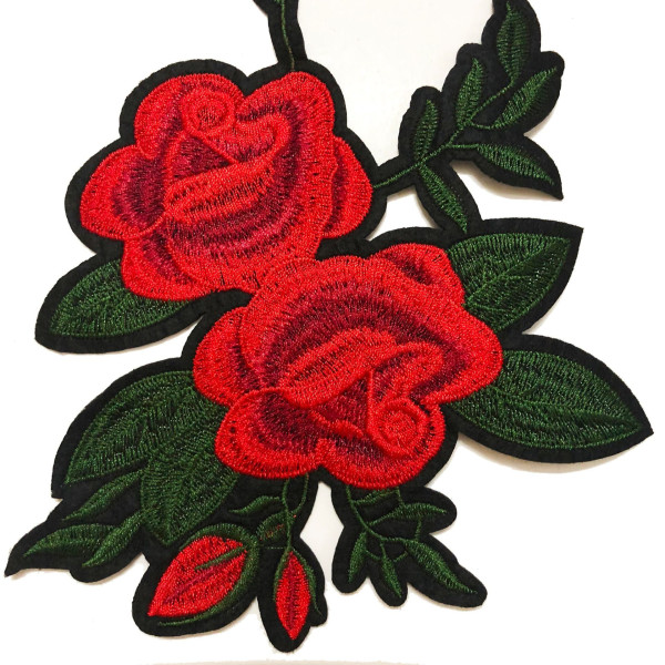 3 STK Broderet Iron-on Patch Sy-on Badge Rose Flower Shape Se