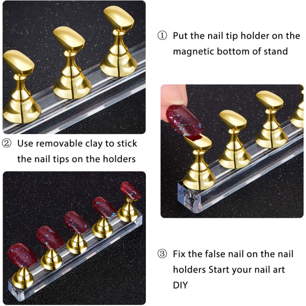 (Guld) 2 stk. Akryl Negle Display Sæt Fingerspids Praksis Stativ Mag