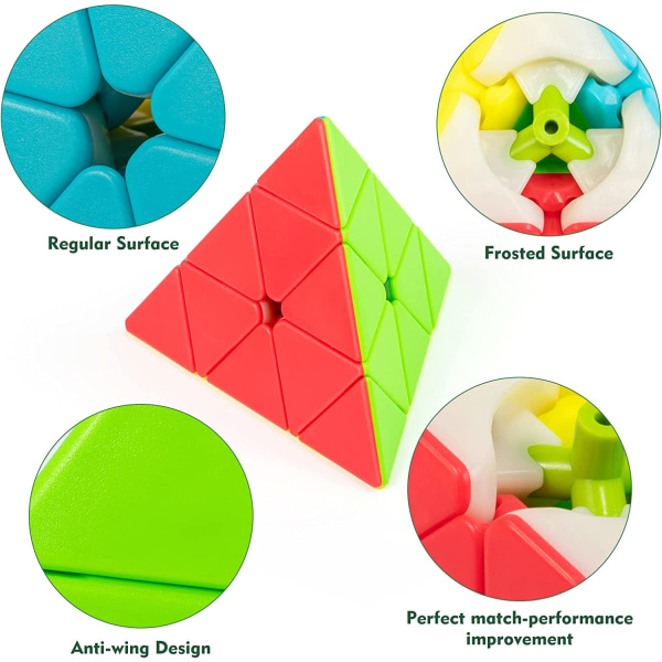 Speed Cube Pyramide, 3x3x3 klistermærkeløs frostet trekantpuslespil Mag