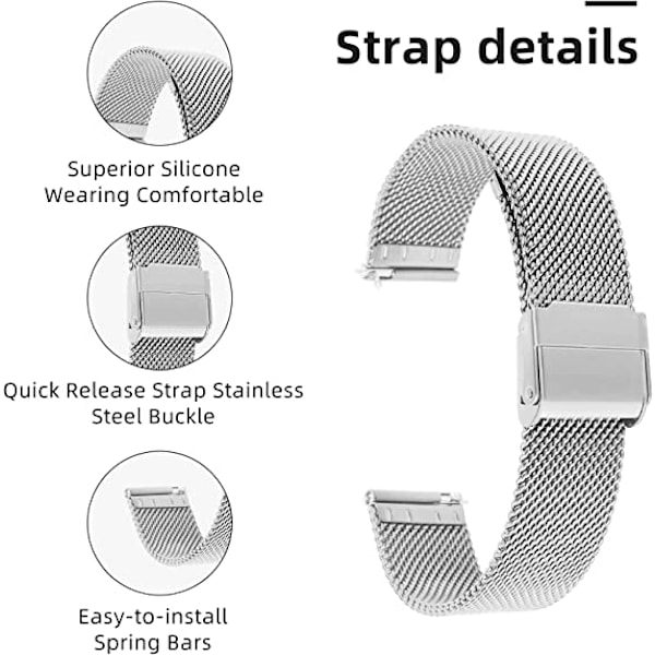 2* Watch-stropper, Hurtigutløsende Watch Strap Justerbar Rustfritt Stål S