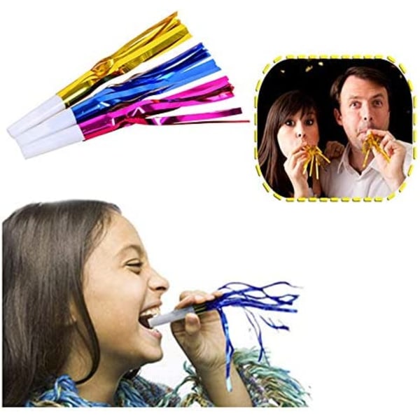 Party Blowouts, 24 Pack Metallic Glitter Noise Maker Party Whistl
