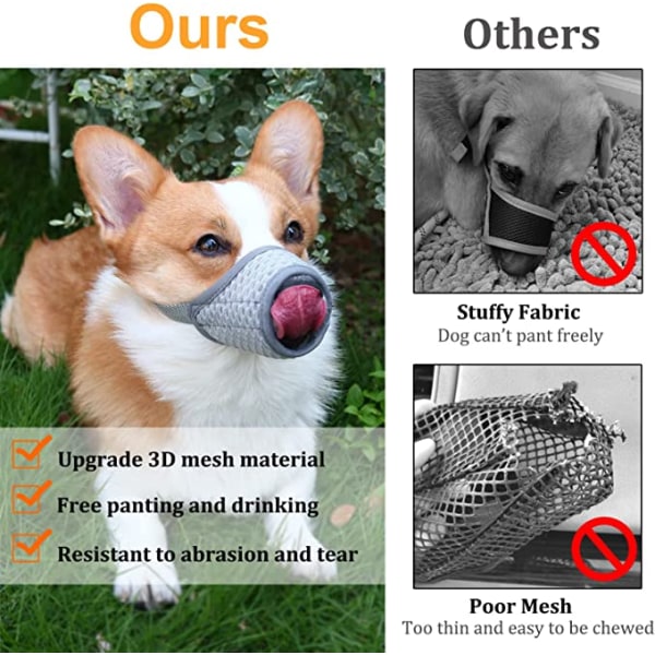 Blød maske i mesh til hund (grå, stor) - Justerbar åndbar hund