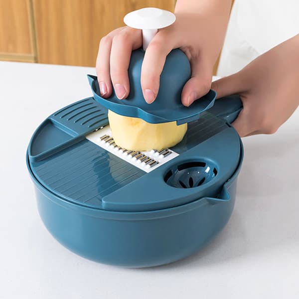 Blå multifunksjonell grønnsakskutter med kurv Cuisine Veggie